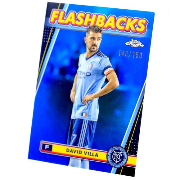 2024 Topps Chrome MLS Blue Refractor #100 David Villa Flashbacks /150 NYCFC - Picture 3 of 9